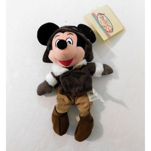 Disney Store Mickey Mouse Pilot Mini Bean Bag Plush 9 Inch Brown - Picture 1 of 4